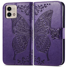 Leather Case Stands Butterfly Flip Cover Holder for Motorola Moto G Stylus (2023) 4G Purple