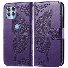 Leather Case Stands Butterfly Flip Cover Holder for Motorola Moto G100 5G Purple