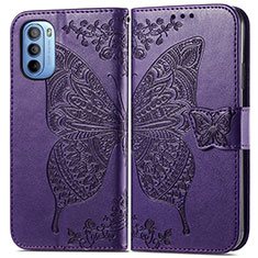 Leather Case Stands Butterfly Flip Cover Holder for Motorola Moto G31 Purple