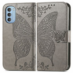 Leather Case Stands Butterfly Flip Cover Holder for Motorola Moto G51 5G Gray