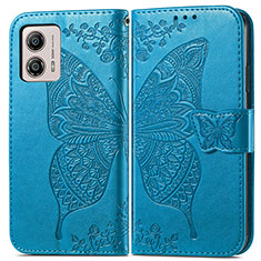 Leather Case Stands Butterfly Flip Cover Holder for Motorola Moto G53 5G Blue