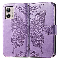 Leather Case Stands Butterfly Flip Cover Holder for Motorola Moto G53 5G Clove Purple