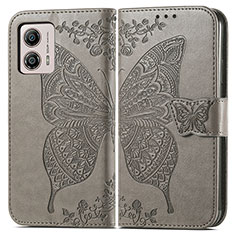 Leather Case Stands Butterfly Flip Cover Holder for Motorola Moto G53 5G Gray