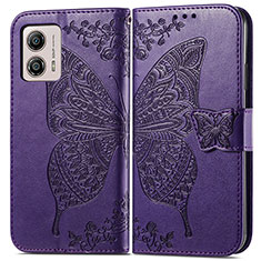 Leather Case Stands Butterfly Flip Cover Holder for Motorola Moto G53 5G Purple