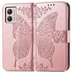 Leather Case Stands Butterfly Flip Cover Holder for Motorola Moto G53 5G Rose Gold