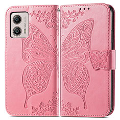 Leather Case Stands Butterfly Flip Cover Holder for Motorola Moto G53j 5G Hot Pink