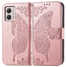 Leather Case Stands Butterfly Flip Cover Holder for Motorola Moto G53j 5G Rose Gold