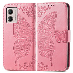 Leather Case Stands Butterfly Flip Cover Holder for Motorola Moto G53y 5G Hot Pink