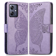 Leather Case Stands Butterfly Flip Cover Holder for Motorola Moto G54 5G Clove Purple