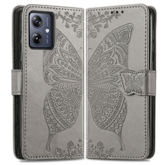 Leather Case Stands Butterfly Flip Cover Holder for Motorola Moto G54 5G Gray