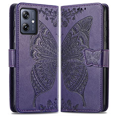 Leather Case Stands Butterfly Flip Cover Holder for Motorola Moto G54 5G Purple