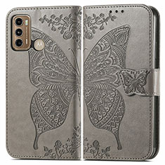 Leather Case Stands Butterfly Flip Cover Holder for Motorola Moto G60 Gray