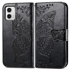 Leather Case Stands Butterfly Flip Cover Holder for Motorola Moto G73 5G Black