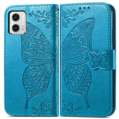 Leather Case Stands Butterfly Flip Cover Holder for Motorola Moto G73 5G Blue