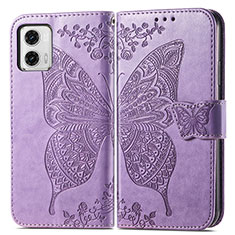 Leather Case Stands Butterfly Flip Cover Holder for Motorola Moto G73 5G Clove Purple