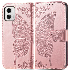 Leather Case Stands Butterfly Flip Cover Holder for Motorola Moto G73 5G Rose Gold