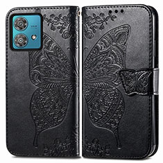 Leather Case Stands Butterfly Flip Cover Holder for Motorola Moto G84 5G Black