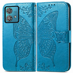 Leather Case Stands Butterfly Flip Cover Holder for Motorola Moto G84 5G Blue