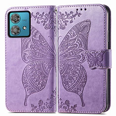 Leather Case Stands Butterfly Flip Cover Holder for Motorola Moto G84 5G Clove Purple