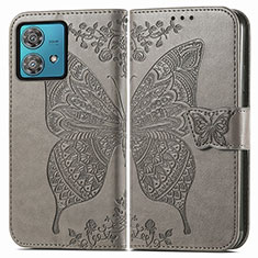 Leather Case Stands Butterfly Flip Cover Holder for Motorola Moto G84 5G Gray