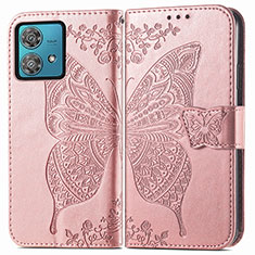 Leather Case Stands Butterfly Flip Cover Holder for Motorola Moto G84 5G Rose Gold