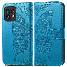 Leather Case Stands Butterfly Flip Cover Holder for Motorola Moto X40 5G Blue