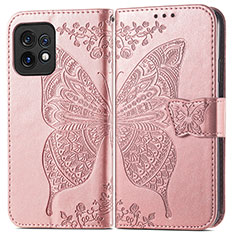 Leather Case Stands Butterfly Flip Cover Holder for Motorola Moto X40 5G Rose Gold