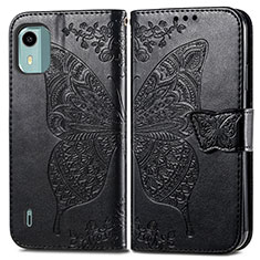 Leather Case Stands Butterfly Flip Cover Holder for Nokia C12 Plus Black