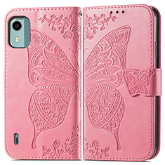 Leather Case Stands Butterfly Flip Cover Holder for Nokia C12 Plus Hot Pink