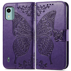 Leather Case Stands Butterfly Flip Cover Holder for Nokia C12 Plus Purple