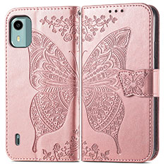 Leather Case Stands Butterfly Flip Cover Holder for Nokia C12 Plus Rose Gold