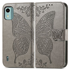 Leather Case Stands Butterfly Flip Cover Holder for Nokia C12 Pro Gray