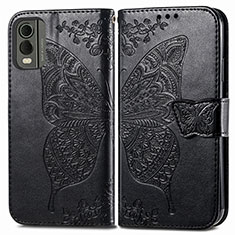 Leather Case Stands Butterfly Flip Cover Holder for Nokia C210 Black