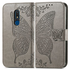 Leather Case Stands Butterfly Flip Cover Holder for Nokia C3 Gray