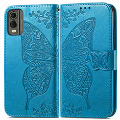 Leather Case Stands Butterfly Flip Cover Holder for Nokia C32 Blue