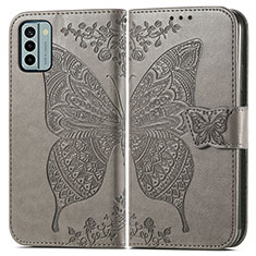 Leather Case Stands Butterfly Flip Cover Holder for Nokia G22 Gray