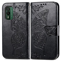 Leather Case Stands Butterfly Flip Cover Holder for Nokia XR21 Black