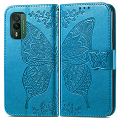 Leather Case Stands Butterfly Flip Cover Holder for Nokia XR21 Blue