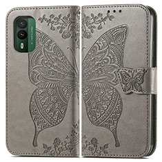 Leather Case Stands Butterfly Flip Cover Holder for Nokia XR21 Gray