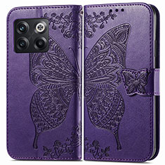 Leather Case Stands Butterfly Flip Cover Holder for OnePlus 10T 5G Purple