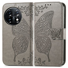 Leather Case Stands Butterfly Flip Cover Holder for OnePlus 11 5G Gray