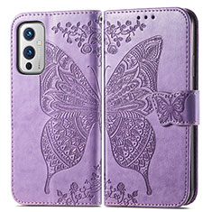 Leather Case Stands Butterfly Flip Cover Holder for OnePlus 9 5G Clove Purple