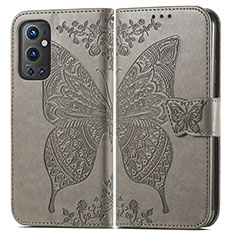 Leather Case Stands Butterfly Flip Cover Holder for OnePlus 9 Pro 5G Gray