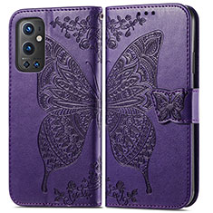 Leather Case Stands Butterfly Flip Cover Holder for OnePlus 9 Pro 5G Purple