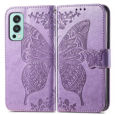 Leather Case Stands Butterfly Flip Cover Holder for OnePlus Nord 2 5G Clove Purple