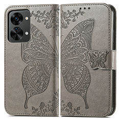 Leather Case Stands Butterfly Flip Cover Holder for OnePlus Nord 2T 5G Gray