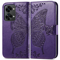 Leather Case Stands Butterfly Flip Cover Holder for OnePlus Nord 2T 5G Purple