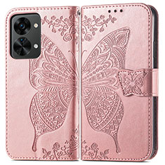 Leather Case Stands Butterfly Flip Cover Holder for OnePlus Nord 2T 5G Rose Gold