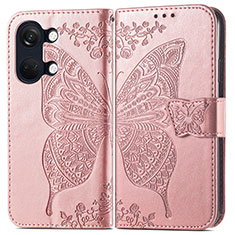 Leather Case Stands Butterfly Flip Cover Holder for OnePlus Nord 3 5G Rose Gold