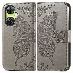 Leather Case Stands Butterfly Flip Cover Holder for OnePlus Nord CE 3 5G Gray